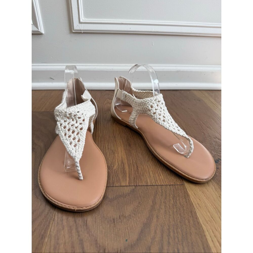 Torrid Crochet T-Strap Zip Up Sandals in Natural 11 WW Wide